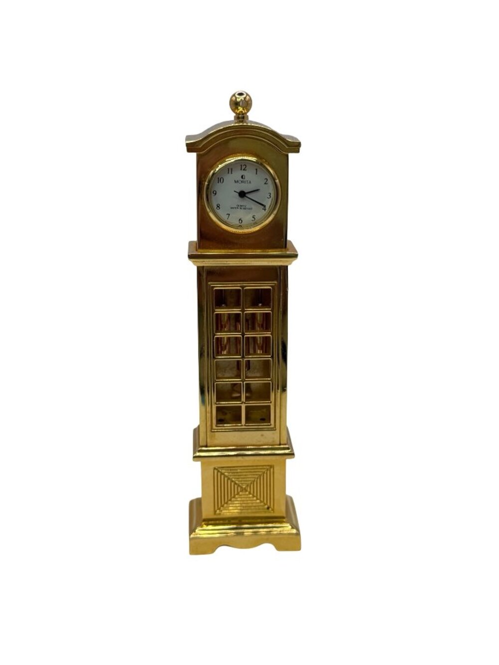 1988 Vintage Morita Miniature Grandfather Clock Gold Tone Quartz 12k GE Japan
